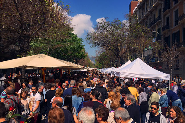 Las Ramblas in Barcelona during Sant Jordi