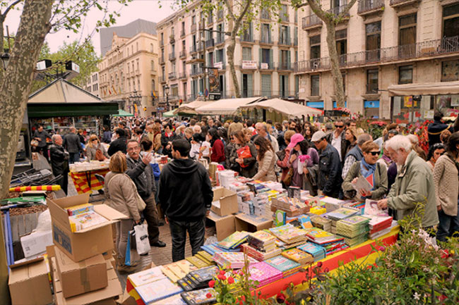 Las Ramblas in Barcelona during Sant Jordi