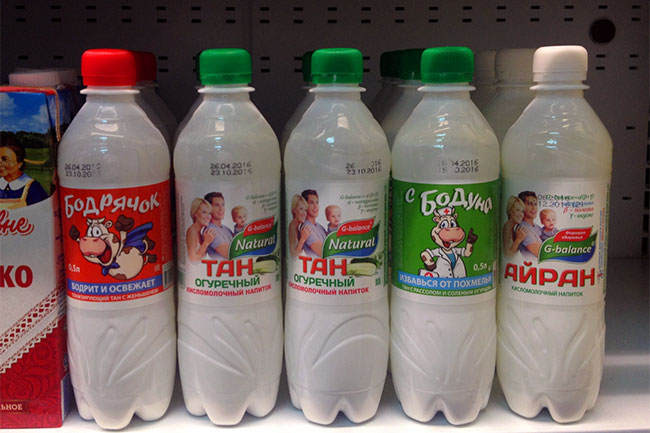 Tan bottles in Almaty, Kazakhstan