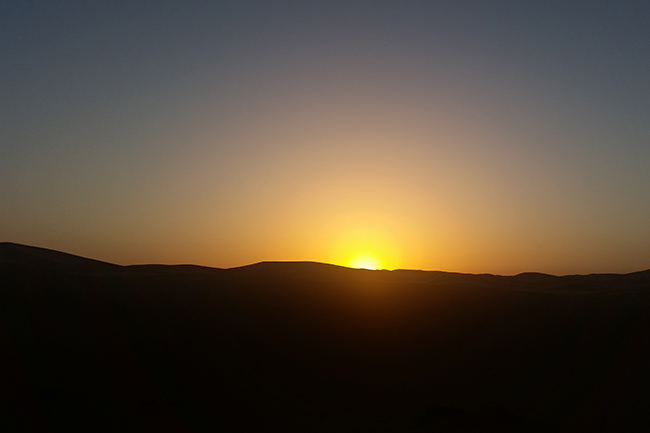 Sunset in the desert near Merzouga, Morocco