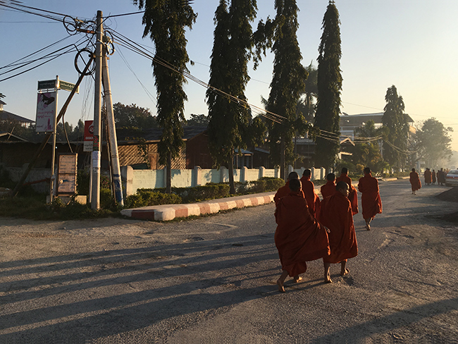 Monks in early morning in Inle Lake, Myanmar