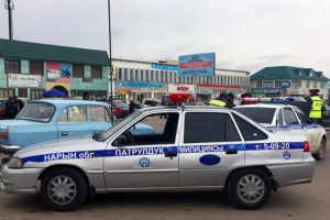 Police car in Kochkor, Kyrgyzstan