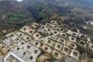 Aerial view of pit yards in Sanmenxia, Henan, China